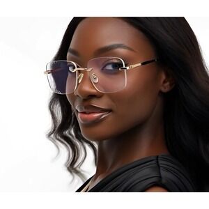 Rimless Clear Lens Gold Fashion Women Retro Designer New Square Sunglasses Gafas